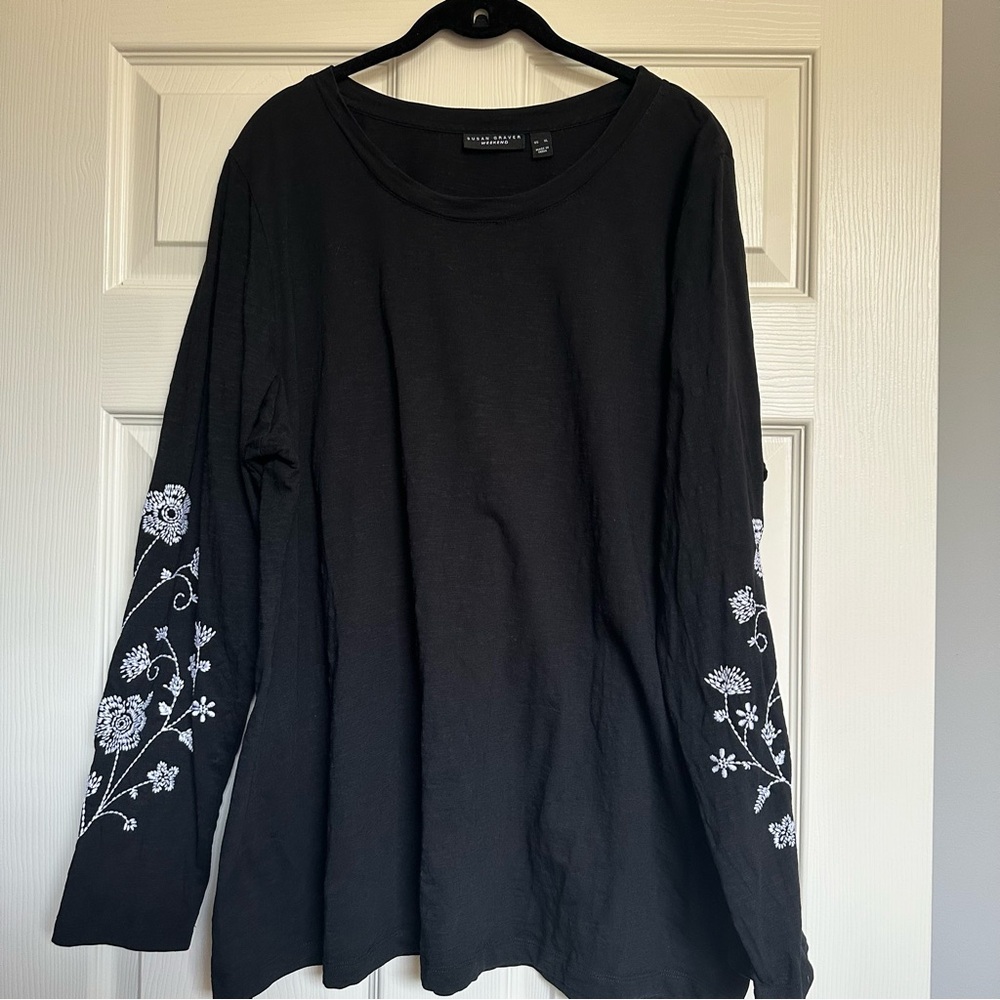 Susan Graver Weekend Textured Cotton Sleeve Embroidery FINAL SALE ENDS THIS WKND